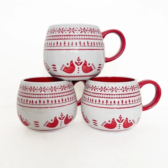 Hearth & Hand with Magnolia Nordic Christmas Fair Isle Stoneware Mug Set of 3 - Picture 1 of 4